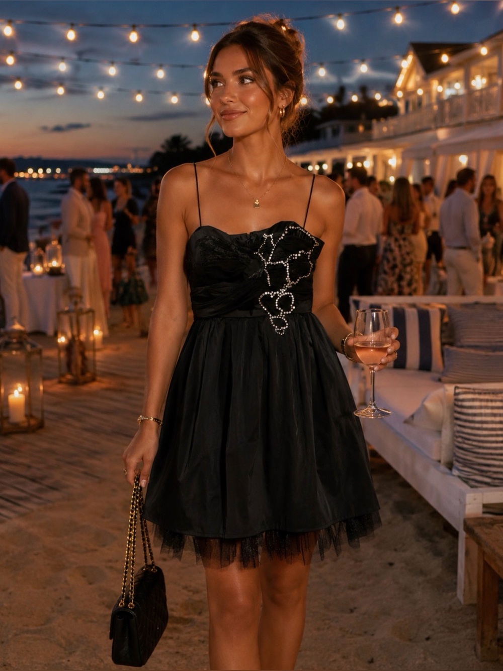 Alice + Olivia size M black rhinestone pleated strapless dress gown